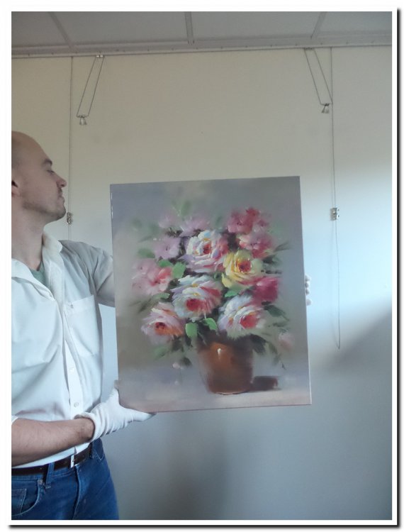 schilderij bloemen in vaas pastel bruine vaas