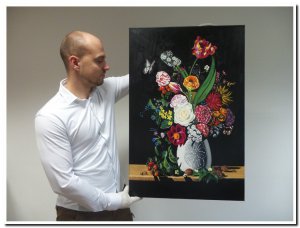 60x90cm schilderij 000024 schilderij realistisch bloemboeket in witte vaas