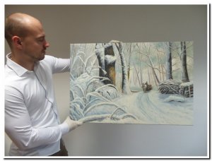 60x90cm schilderij 000042 schilderij winterlandschap paard en wagen